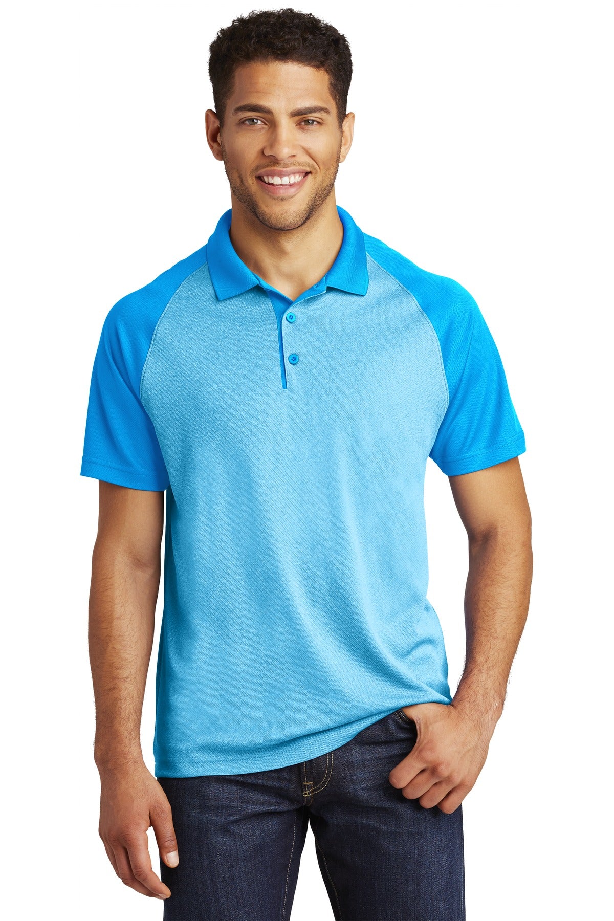 Sport-Tek Â® PosiCharge Â® RacerMesh Â® Raglan Heather Block Polo. ST641