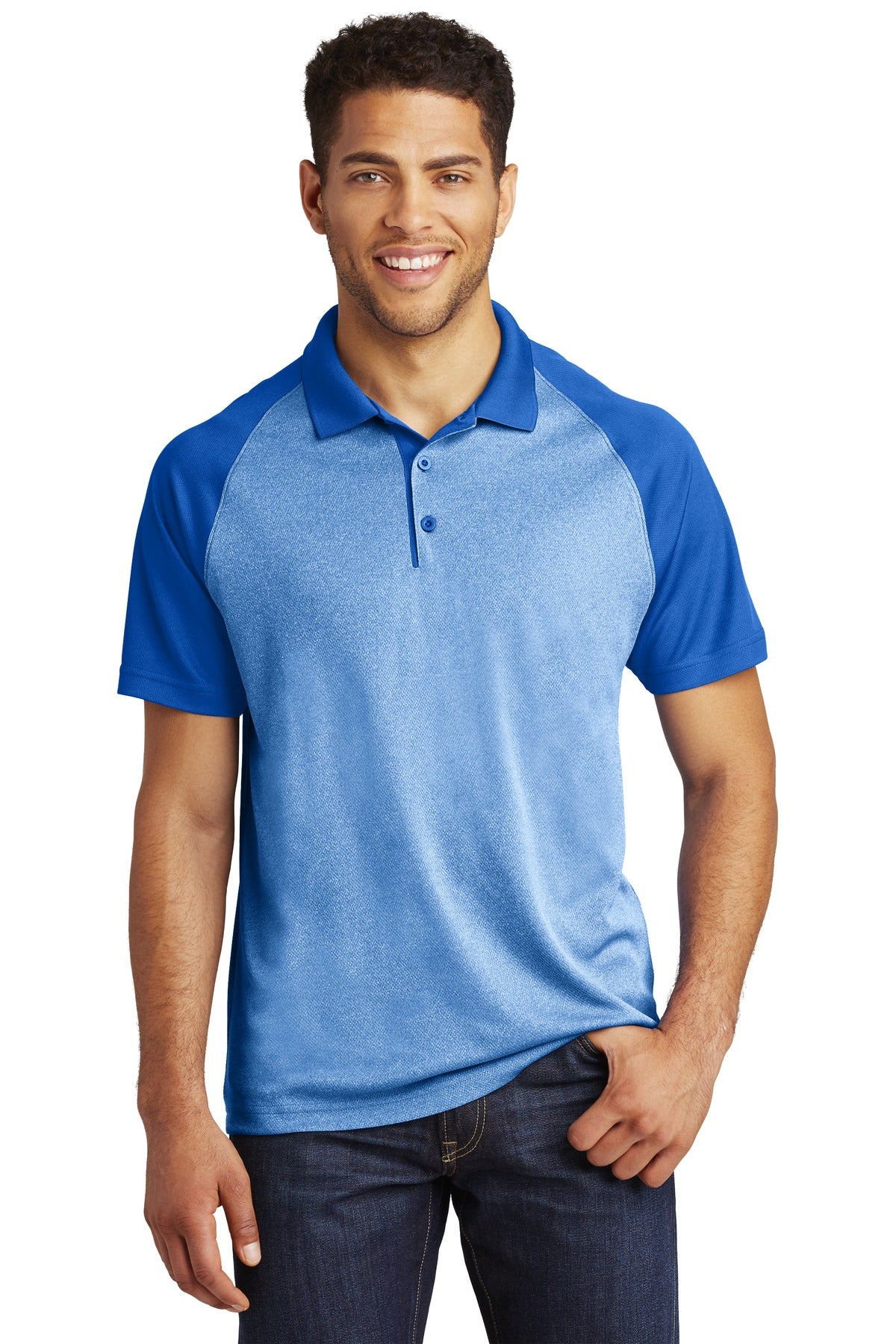 Sport-Tek Â® PosiCharge Â® RacerMesh Â® Raglan Heather Block Polo. ST641