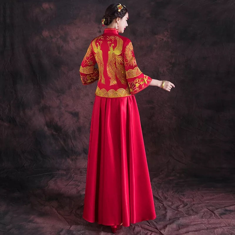 Traditional Chinese Wedding dress Qipao Evening Dress Long Cheongsam Women Embroidery Phoenix Oriental Party Dresses Red Qi Pao