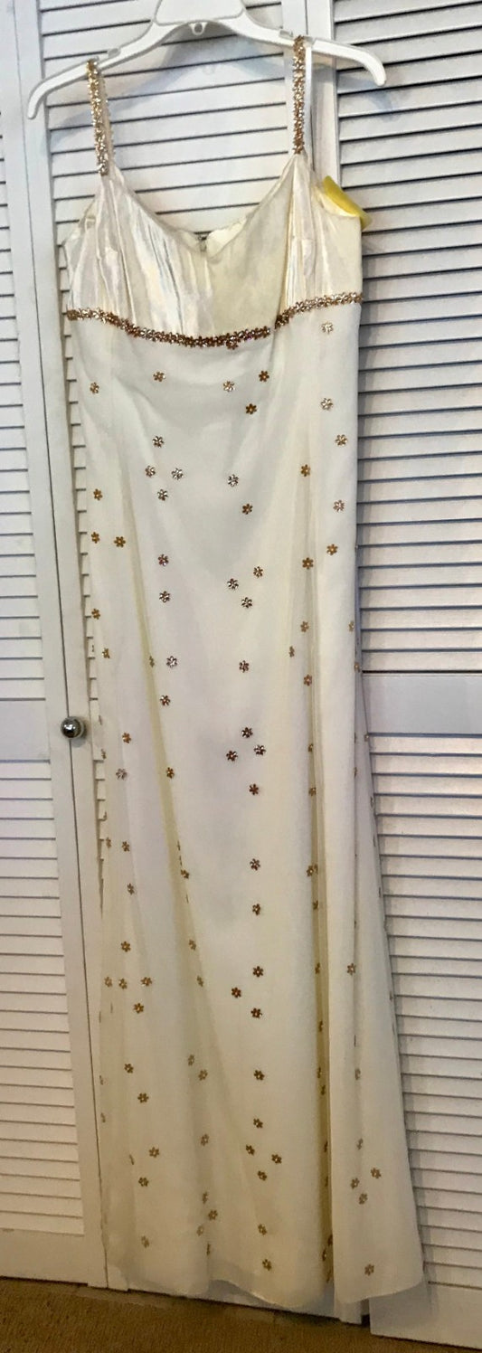 Watters & Watters Women Dress Velvet Ivory Chiffon Gold Flowers Size 12