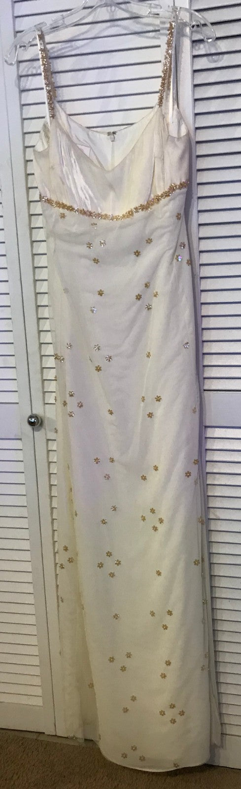 Watters & Watters Women Dress Velvet Ivory Chiffon Gold Lite Flowers Size 8