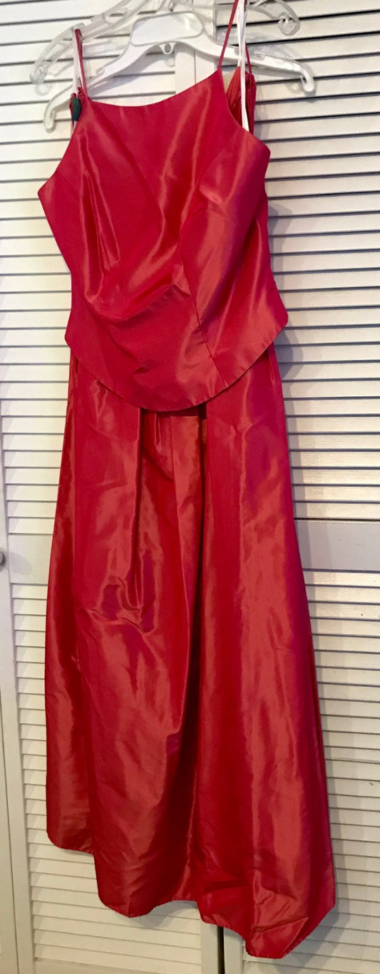 Watters & Watters Women Dress Suit Top 5 Buttons Back + Skirt Taffeta Red Size 8