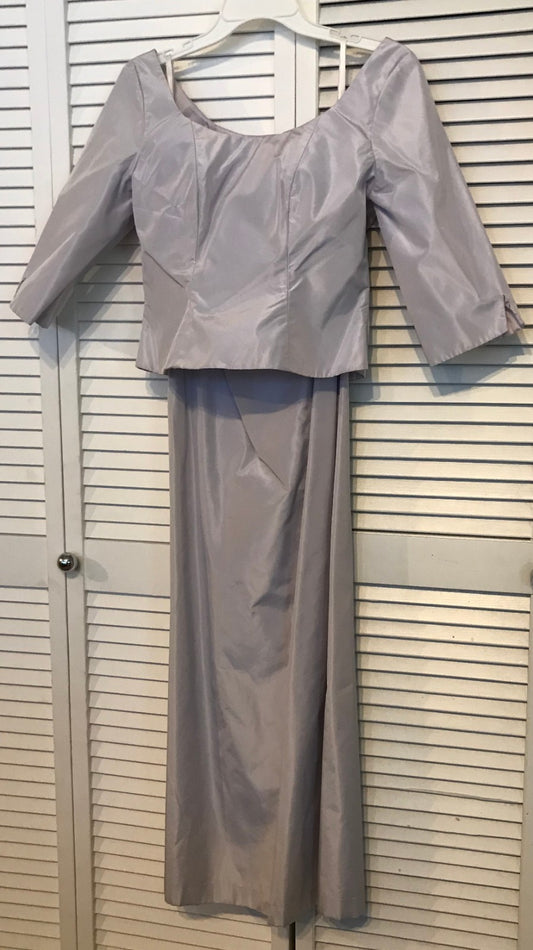 Watters & Watters Women Dress Suit Top 7 Buttons Back + Skirt Taffeta Lavender Size 8