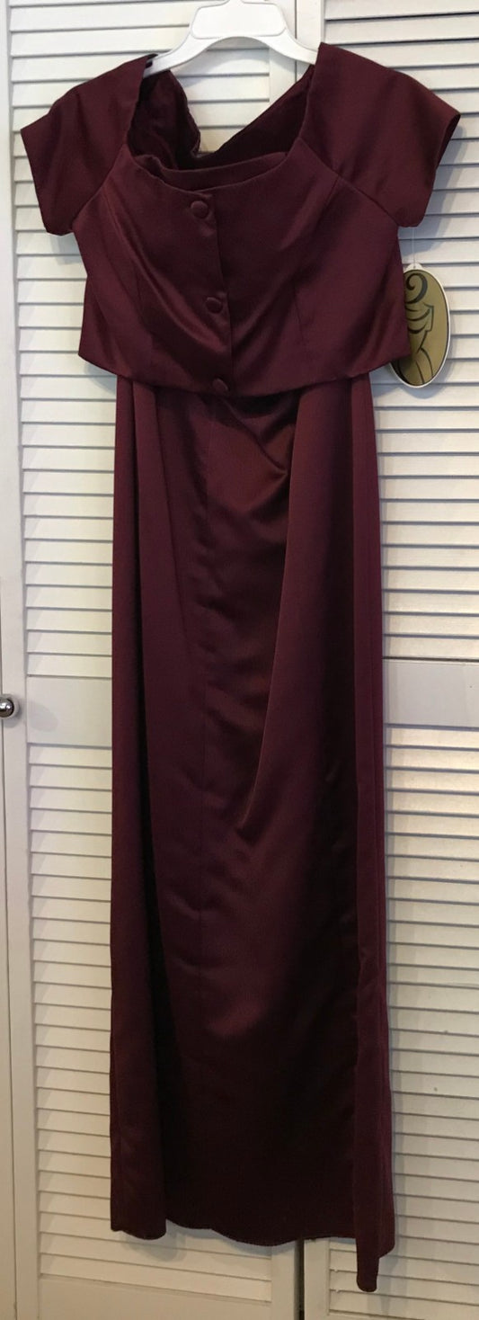 Watters & Watters Women Dress Suit Dress and Top Satin Maroon 3-Button Size 8