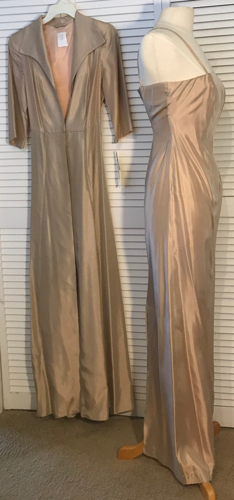 Watters & Watters Women Dress Suit Dress and Long Coat Crepe Beige Size 4