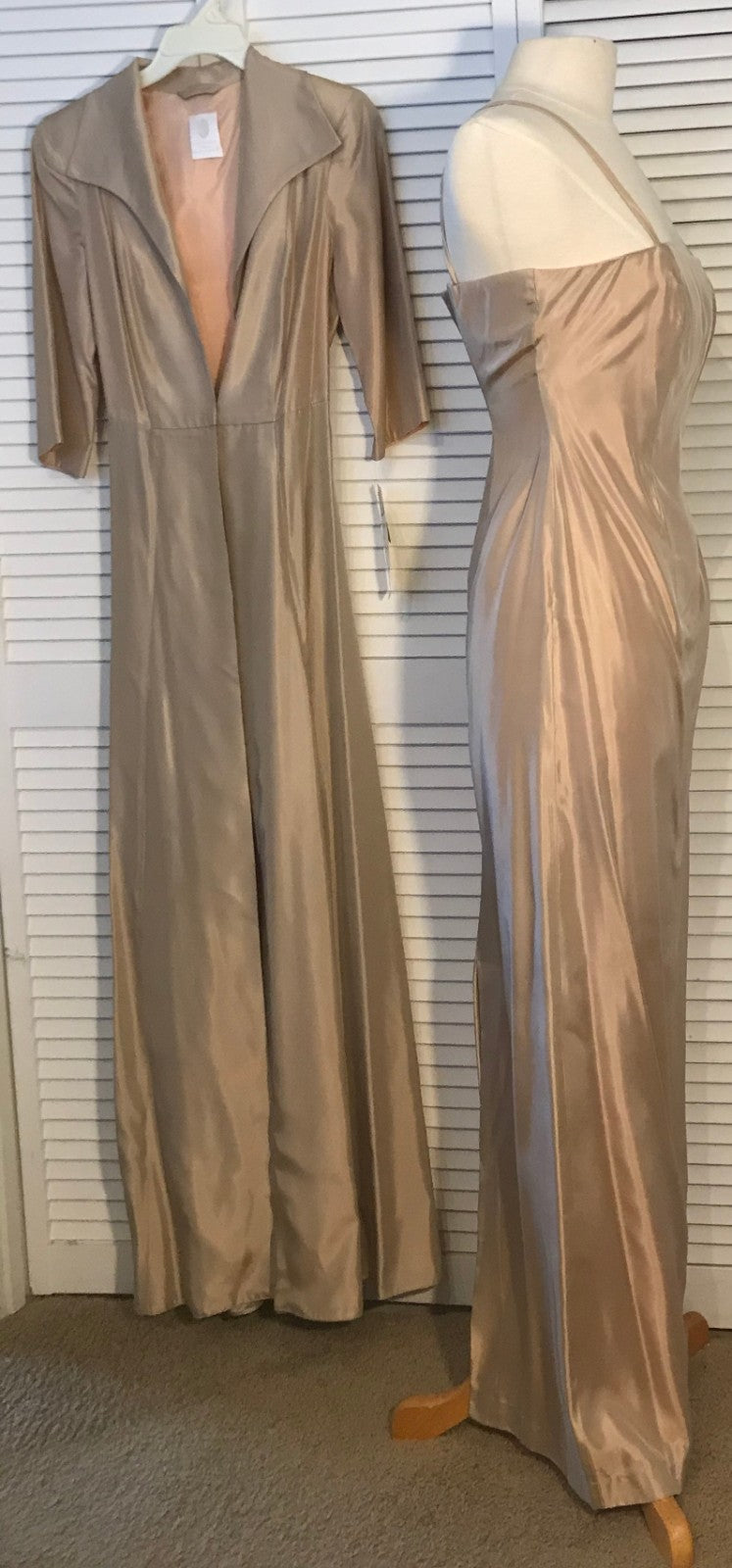 Watters & Watters Women Dress Suit Dress and Long Coat Crepe Beige Size 4