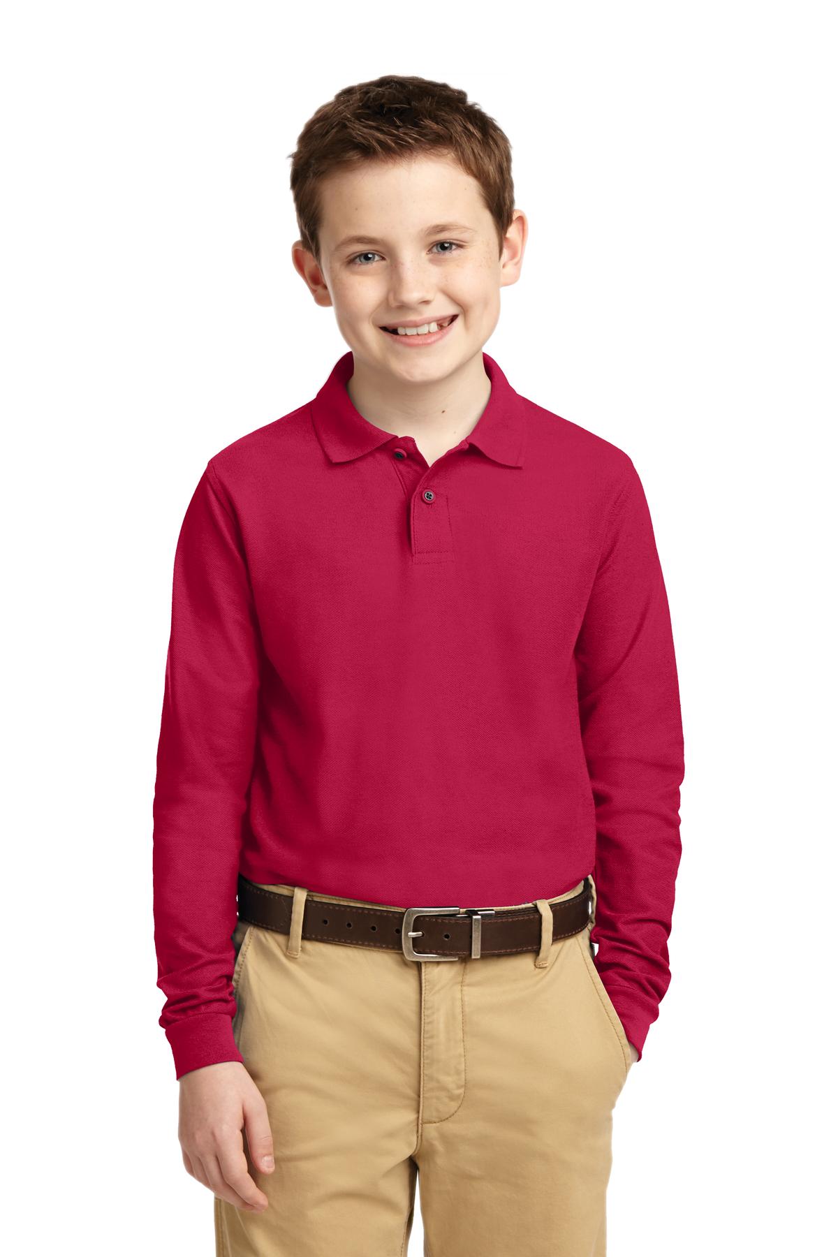 Port AuthorityÂ® Youth Long Sleeve Silk Touchâ„¢ Polo.  Y500LS