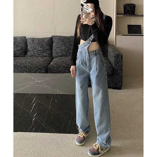 Y2k Retro Dark Blue Overalls Jeans for Women's Korean Fashion Denim Romper