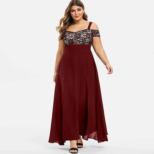 Women Off Shoulder Plus Size Summer Gorgeous Short Sleeve A-Line Maxi Dresses