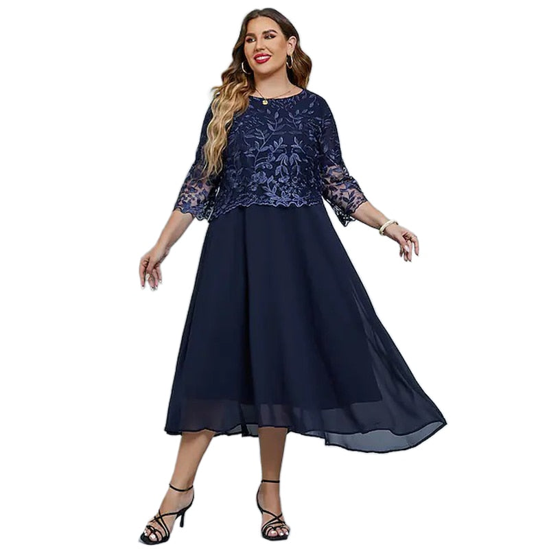 Plus Size Dresses 2023 Elegant Lace Floral Embroidery Dress For Woman Big Sizes