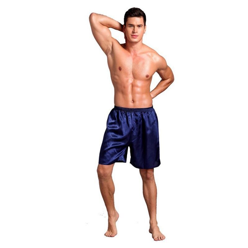 1PC Mens Sleep Bottoms Solid Men Underwear Sleepwear Silk Satin Boxers Shorts