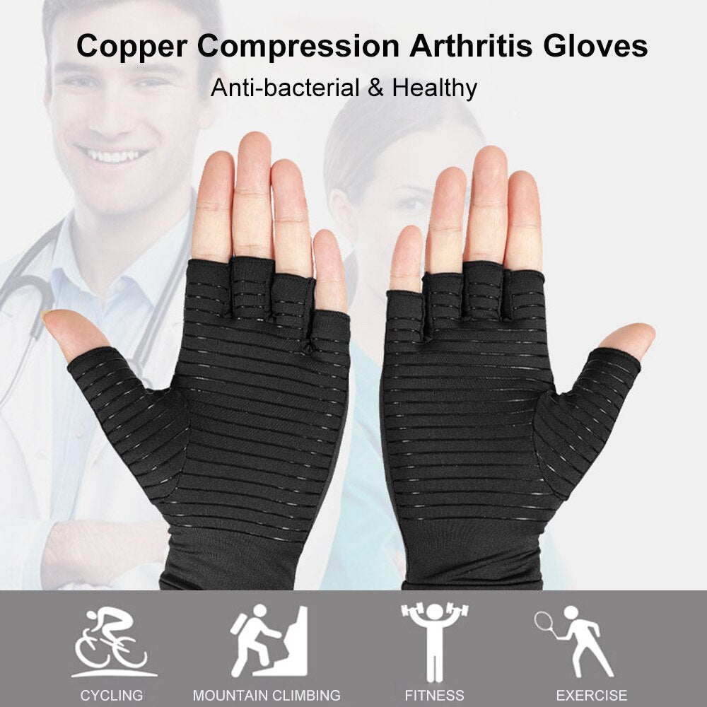 1 Pair Compression Arthritis Gloves for Women Men Joint Pain Relief Half Finger