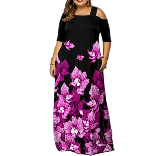 Women's Plus Size Boho Floral Half Sleeve Loose Maxi Dress Curvy Women