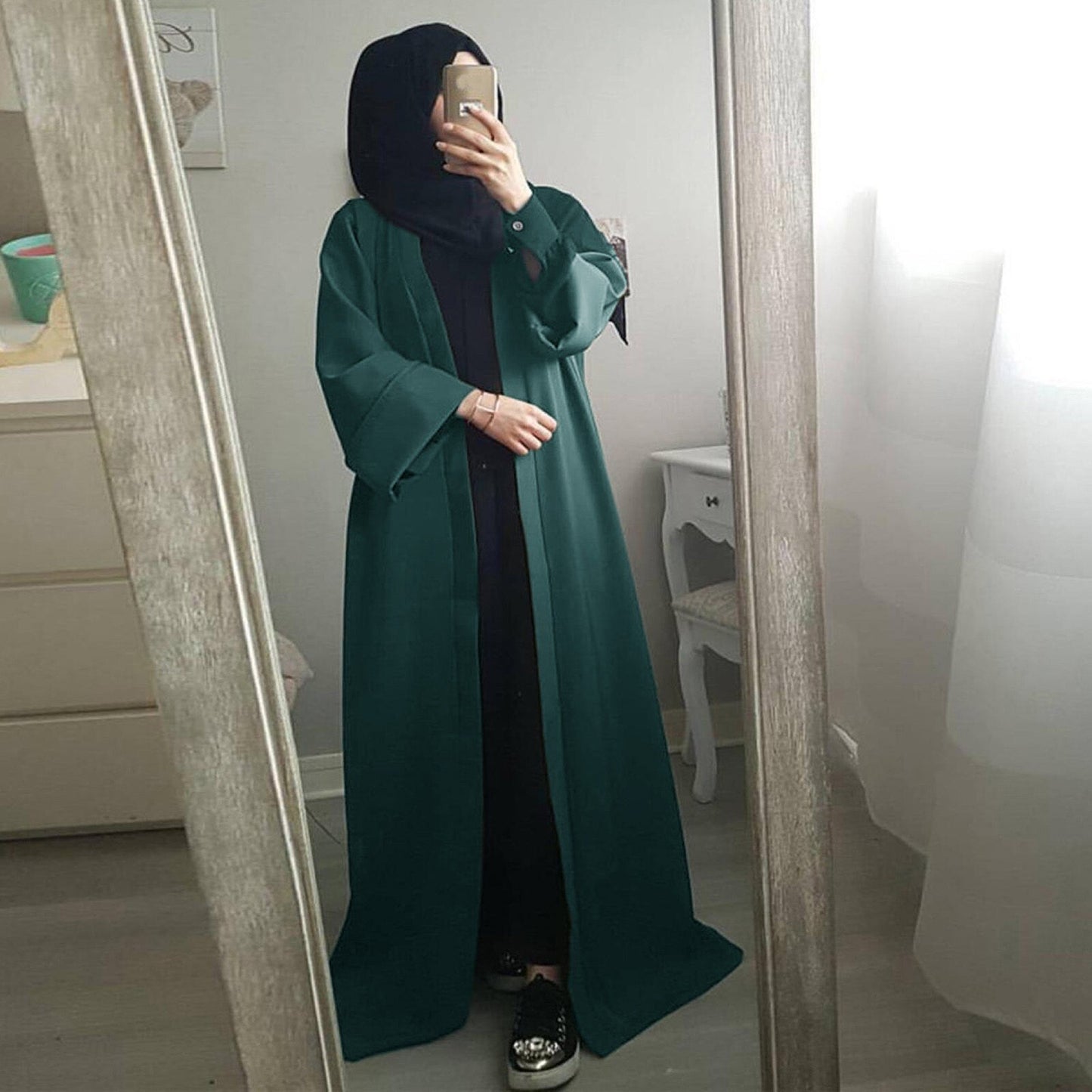 Fashion Muslim Kimono Abaya Solid Retro Ethnic Cardigan Robe Ramadan Dress