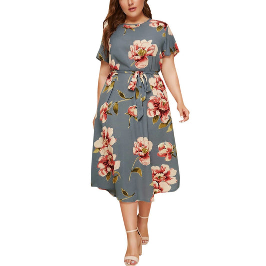 5XL Plus Size Floral Dress For Women Casual Sleeveless Boho Flower Print O-Neck