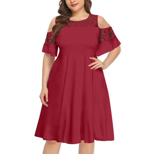 Plus Size Dress Women 2022 Off The Shoulder A Line Cold Shoulder Round Neck