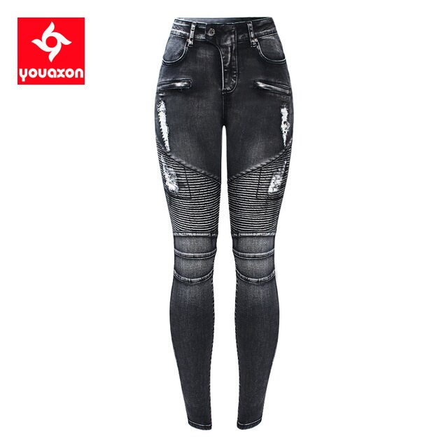 2077 Youaxon Women`s Fashion Motorcycle Biker Zip Mid High Waist Stretch