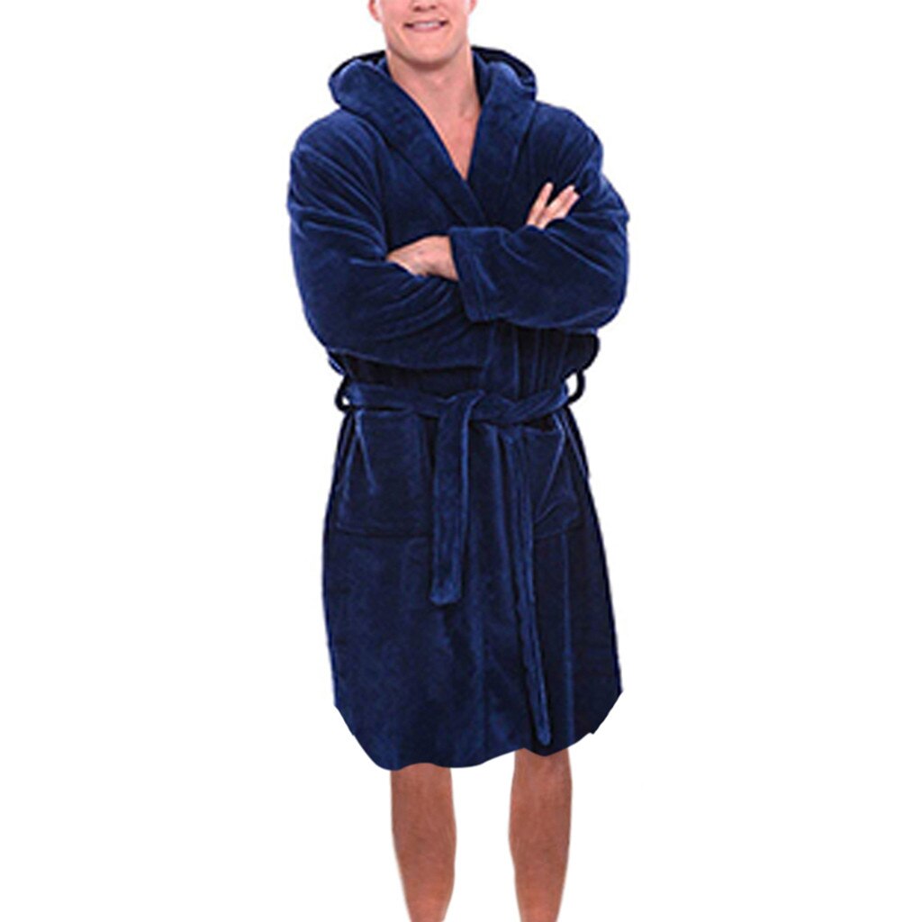 Men Casual Bathrobe 2021 Autumn Winter Solid Hooded Bathrobe Towel Soft