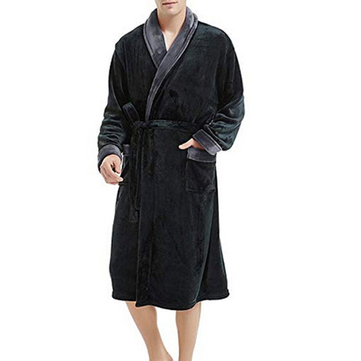 Men's Winter Lengthened Plush Shawl Bathrobe Home Clothes Long Sleeve Robe