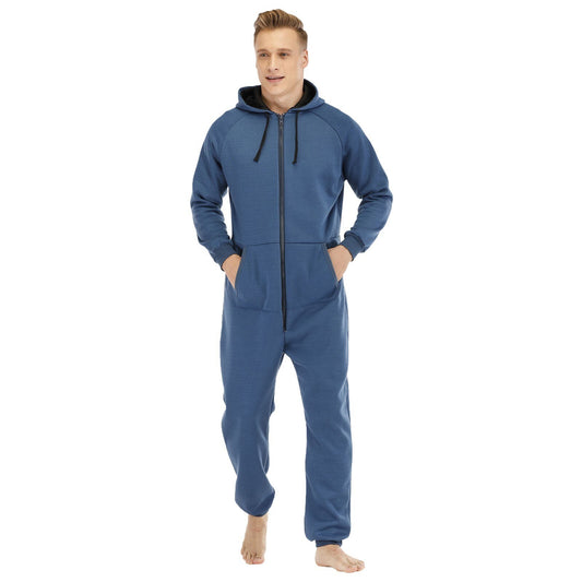 Men's Onesie Jumpsuit Pajamas Long Sleeve Sweatpants Pure Color Splicing