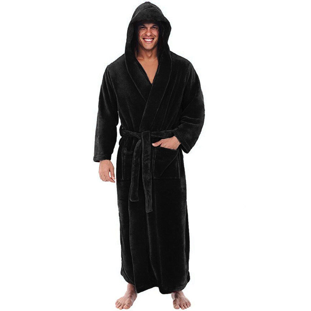 Men's autumn and winter plus size long-sleeved bathrobe comfortable hooded