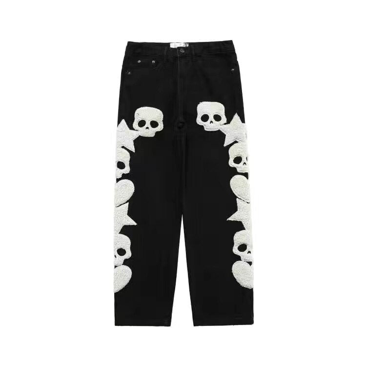 European and American retro street hip-hop embroidery oversized jeans women