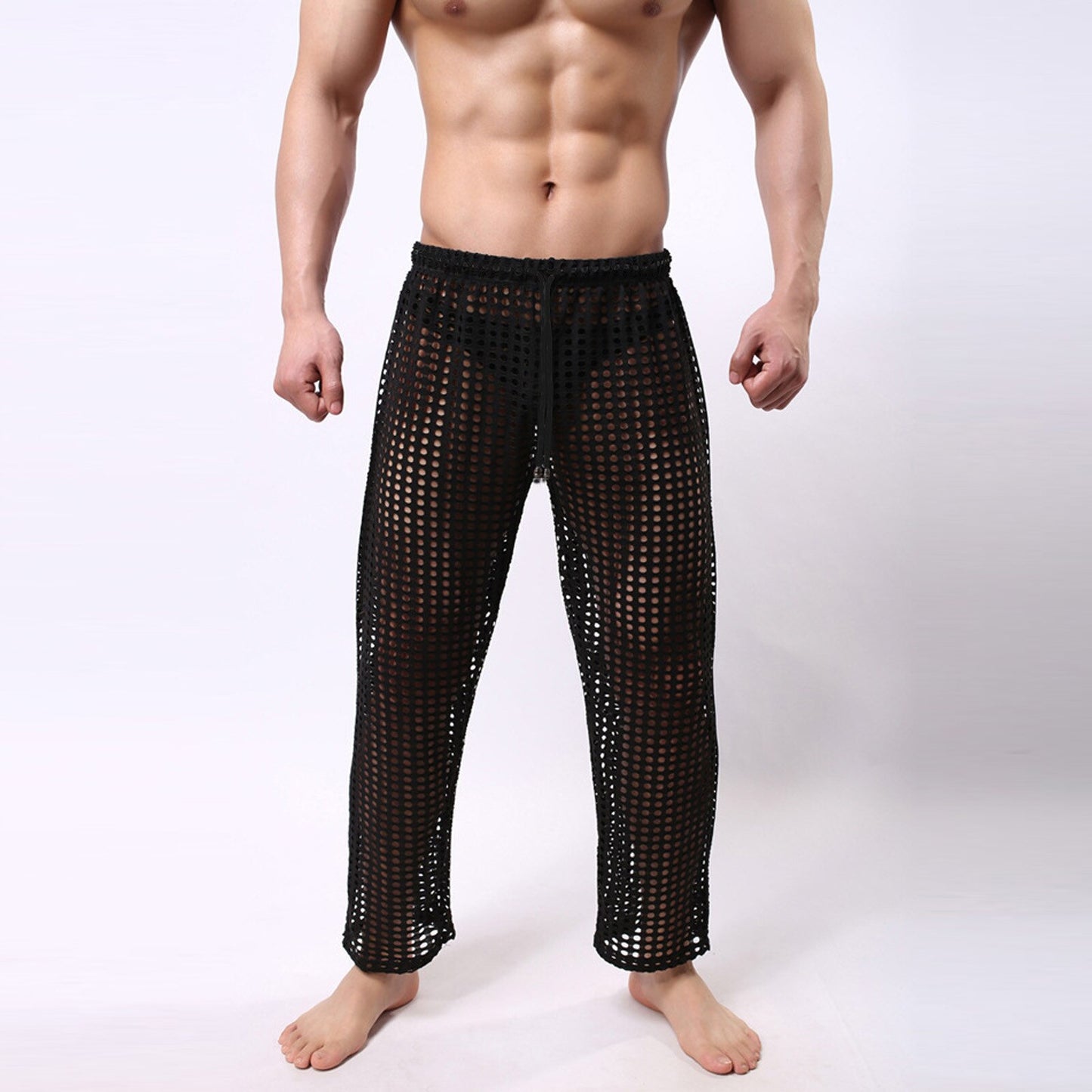 Gorgeous Men's Mesh Fishnet Hollow Out Transparent Drawstring Casual Loose