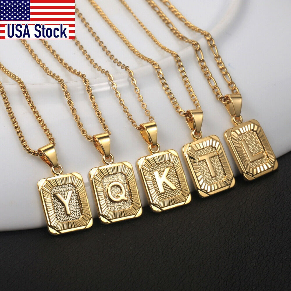 Trendy Gold Color A-Z Letters Pendant Necklace For Women Men Name Choker