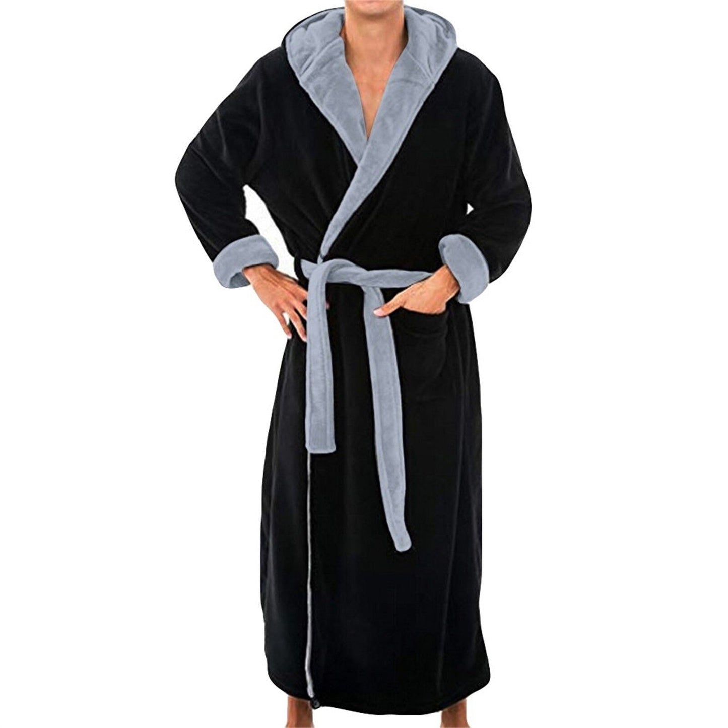 Men Winter Bathrobe 2021 Autumn Winter Solid Hooded Bathrobe Plush