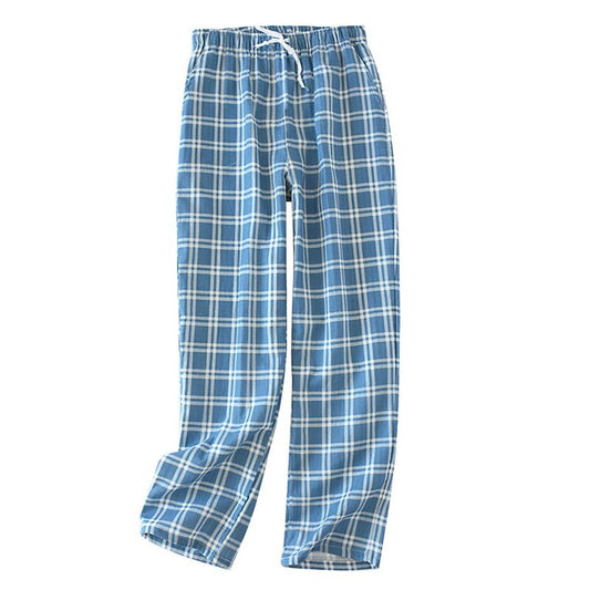 Men's Cotton Sleep Trousers Plaid Knitted Sleep Pants Mens Pajamas Pants