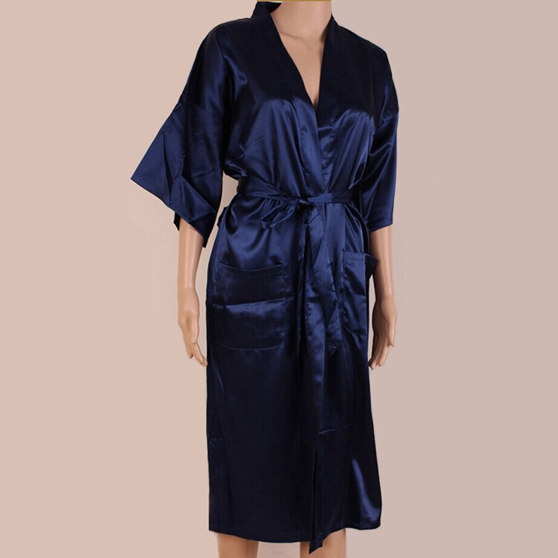 Gorgeous Black Man Silk Kimono Yukata Bath Gown Chinese Style Unisex Long Robe