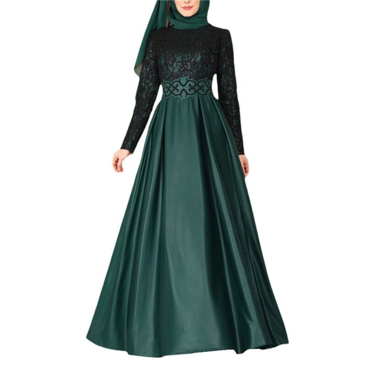 Plus Size Lace Patchwork Abayas Muslim Dress For Women Evening Party EleganT