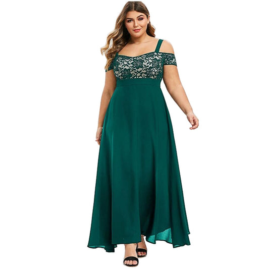 Women Plus Size Cold Shoulder Floral Lace Maxi Party Evening Camis Long Dress