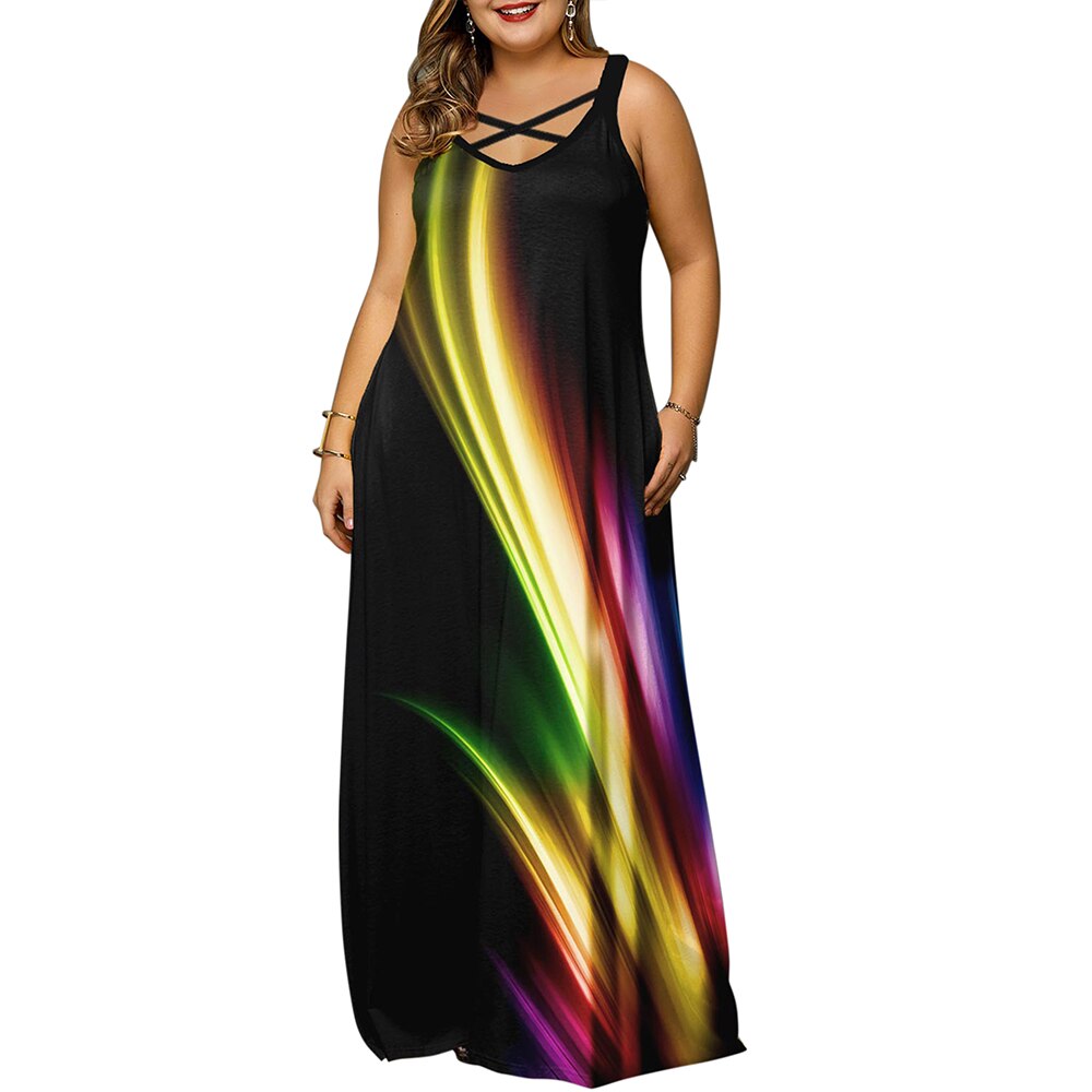 Plus Size Women's Summer Sleeveless Loose Maxi Dress Casual Long Dress with