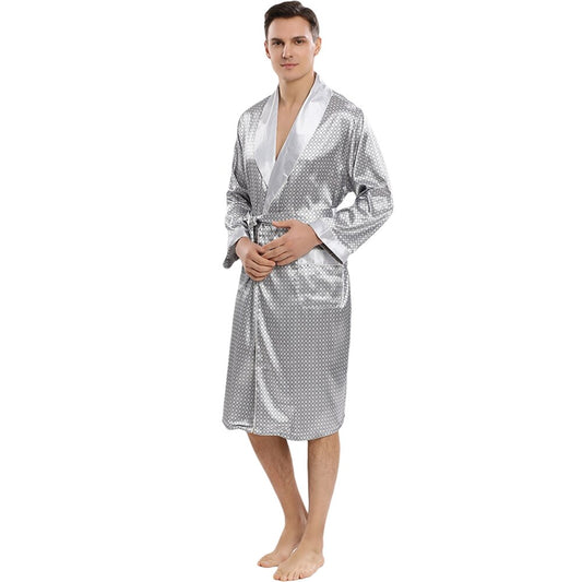 Men Robe Bathrobe Faux Silk 2PCS Robe&Shorts Suit Casual Nightwear Sets