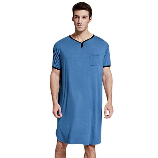 2020 Men Sleepwear Long Nightshirt Short Sleeve Nightwear Night Shirt Soft