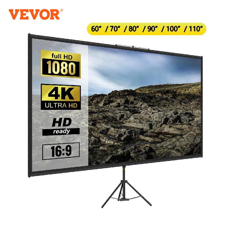 VEVOR 60 70 80 90 100 110 Inch Tripod Projector Screen W/ Stand 16:9 4K HD