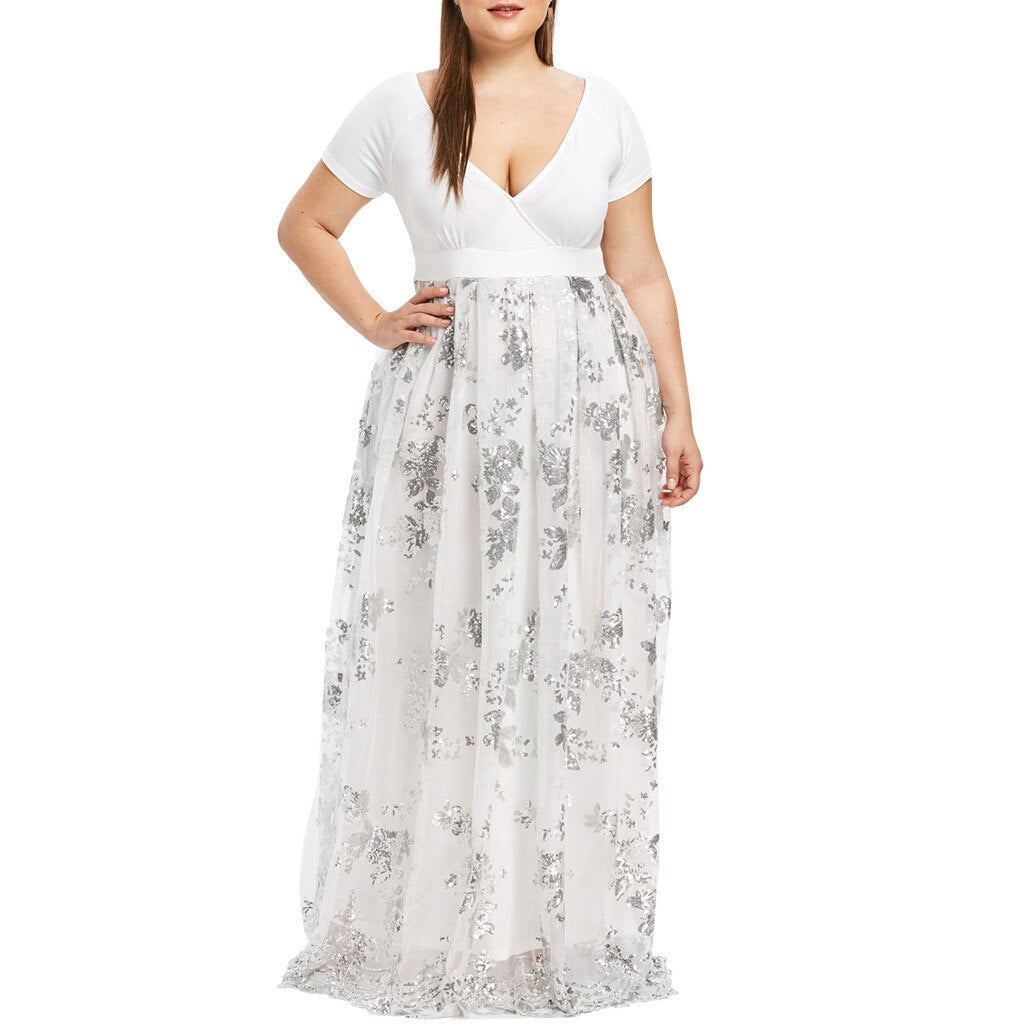 Plus Size Summer Beach Maxi Dress Women Floral Printed Boho Long Chiffon