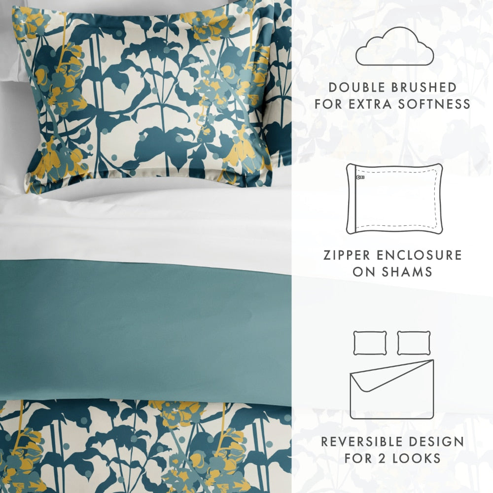 Housse De Couette Teal Boho Flower 3-Piece Reversible Duvet Cover Set, Full/Que