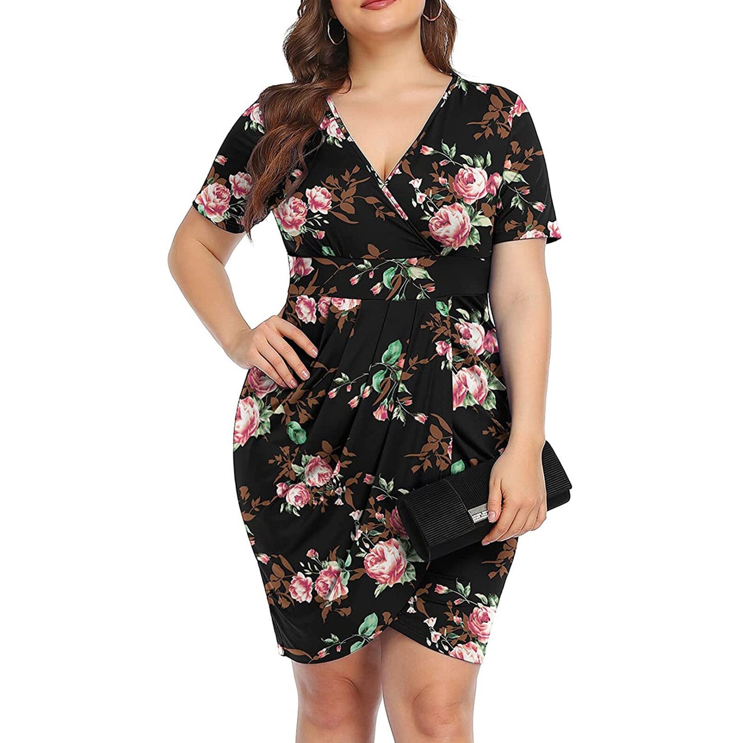 Plus Size Women Dresses Summer 2022 Women Fashion V-neck Short Sleeve