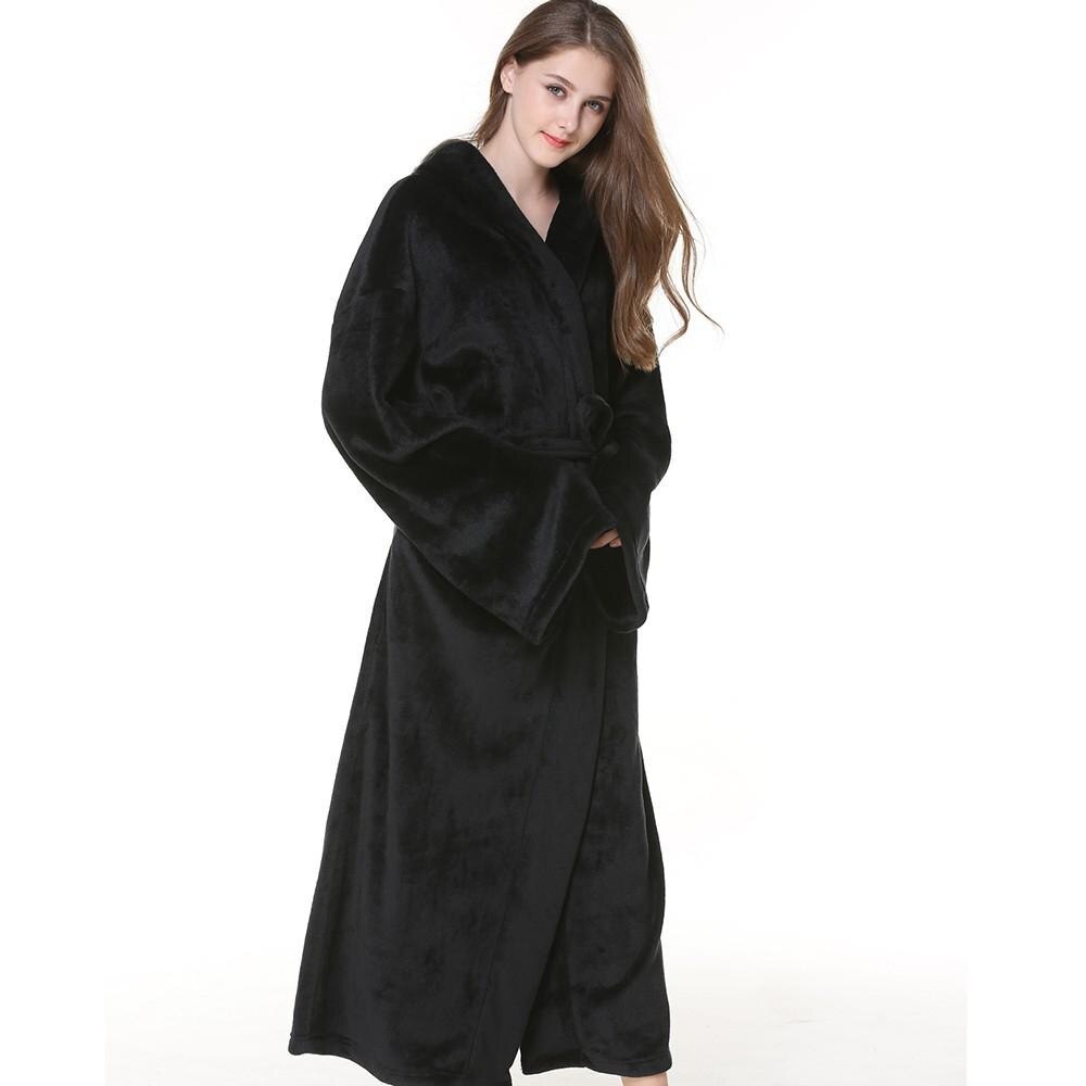 Men Plus Size 3XL Flannel Robe Sleepwear Winter Thick Warm Hooded Bathrobe