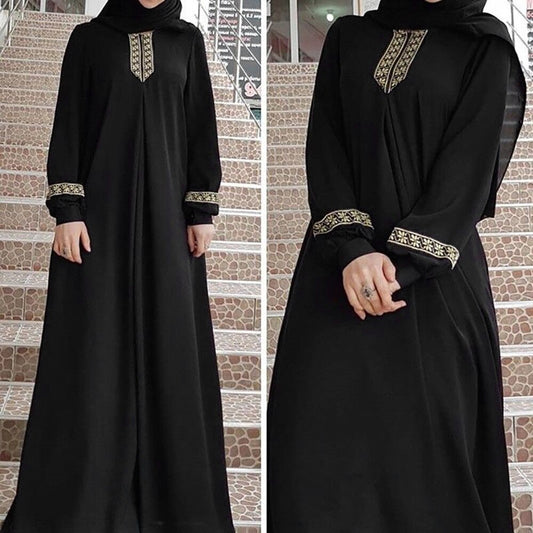 2023 New Design Maxi Sundress Women Long Sleeve Solid Color Muslim Dress