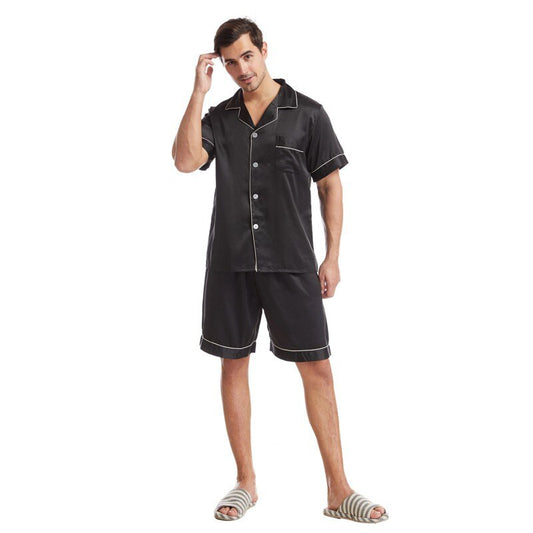 Men's Short Sleeve Short Pants Pajamas Sets Summer Solid Color Home Sleepwear