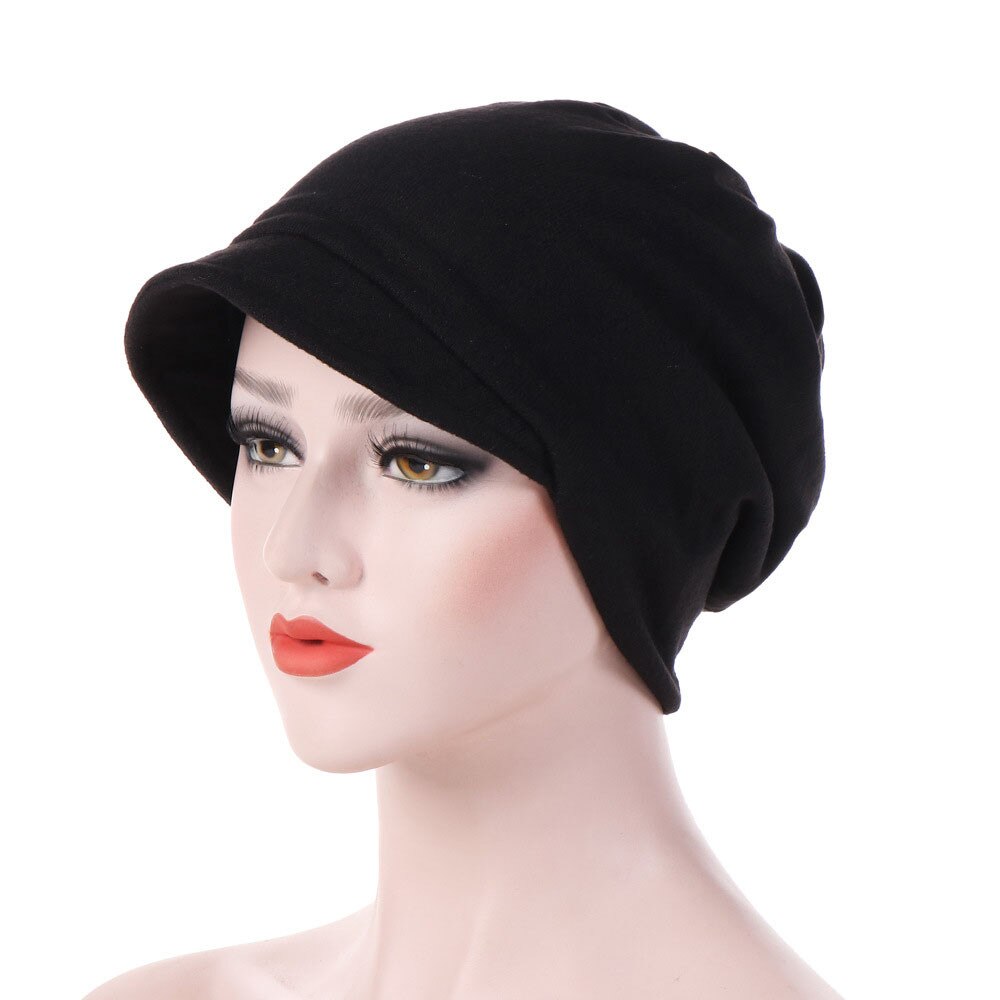 Turban Cap For Women Muslim Plain Brim Hats Stretch Turban Chemo Loss Head