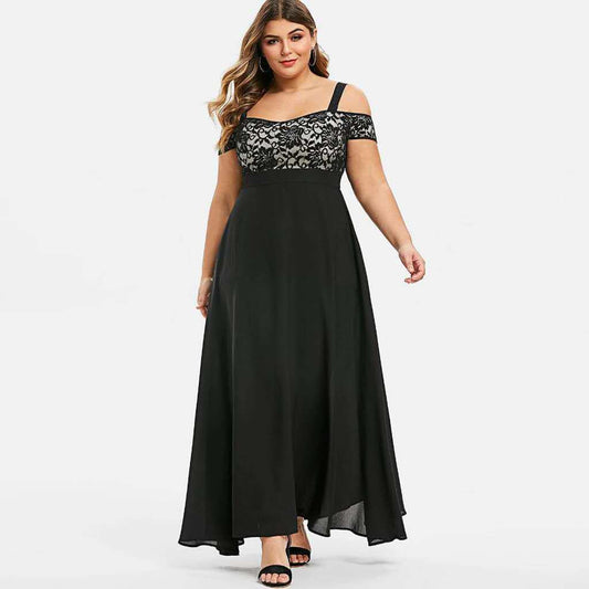 Women Off Shoulder Plus Size Summer Gorgeous Short Sleeve A-Line Maxi Dresses