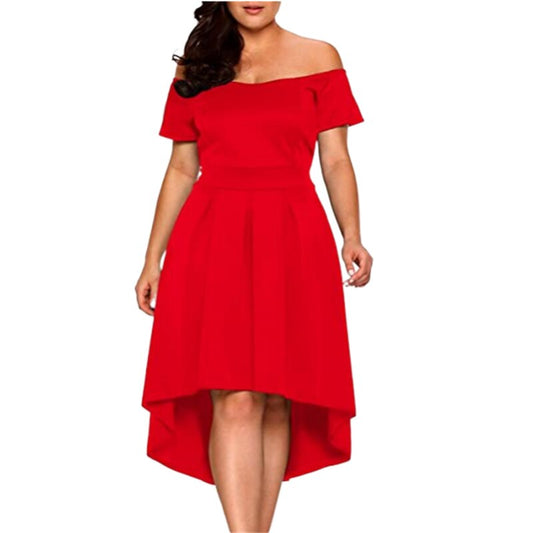 Summer Plus Size Dresses Slash Neck High Low Cocktail Party Dresses Lady