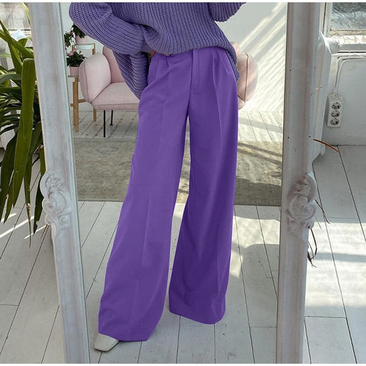 2022 Spring Women's Green High Waist Wide Leg Pants Ladies Suit Pants Loose Casual Long Trousers