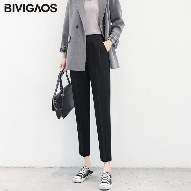 BIVIGAOS Spring Autumn Ladies Korean OL Black Harem Pants Breathable Summer Thin Casual Pencil Pants Suit Trousers Women Office