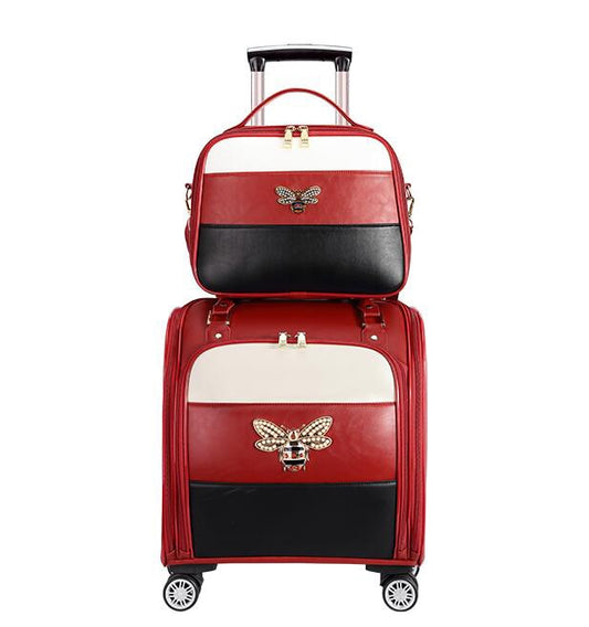 Carrylove Women Cabin Rolling Luggage 16"18" Inch Small Cute Leather Carry on Trolley Suitcase for Ladies