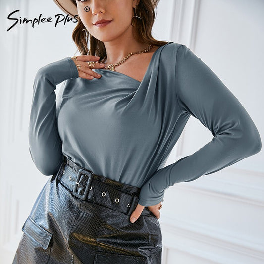 Simplee Plus Autumn Fashion Plus Size Basic T-Shirt Women Long Sleeve V-Neck Oversize Blouse Shirt Female Solid Loose 4XL Tops